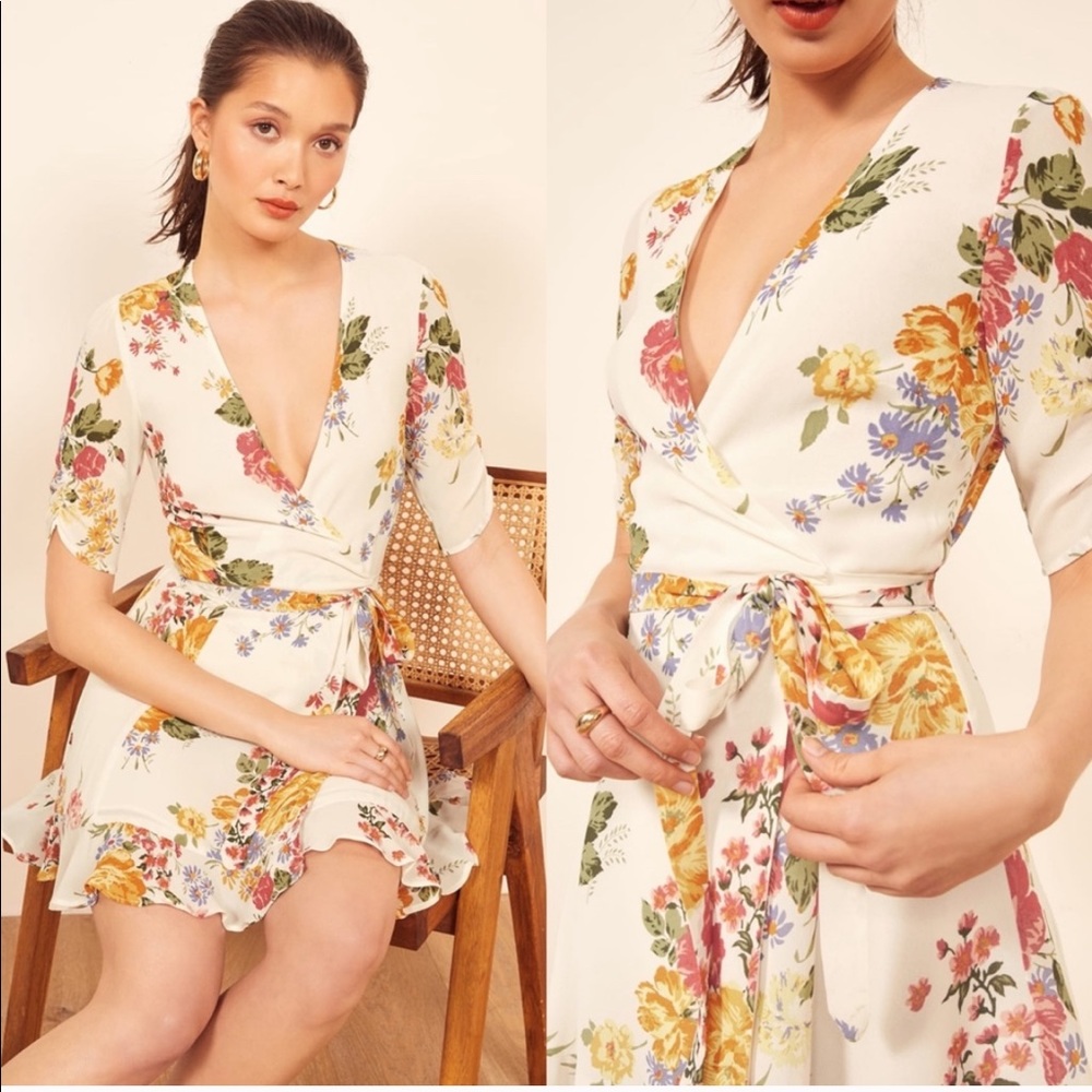 REFORMATION Monica Wrap Dress White Floral